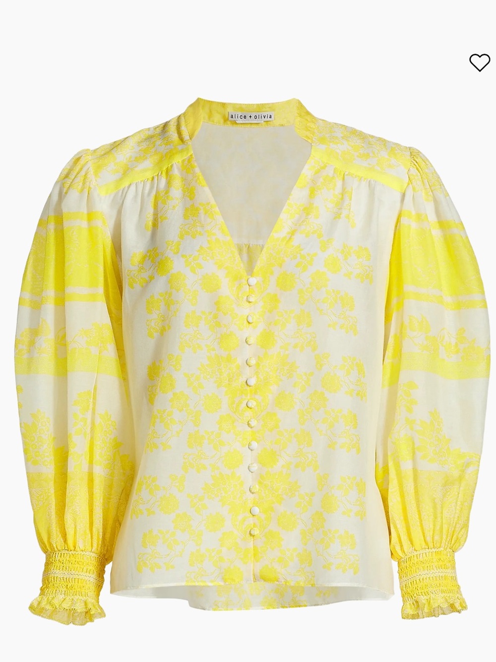 Alice + Olivia Serena Bishop Sleeve Blouse Block Art Sunflower Large $375